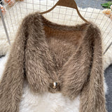 Short Mohair cardigan women's Plush sweater coat HZ1023