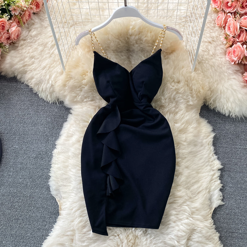 Hip Wrap Skirt open back low chest V-neck dress HZ1023