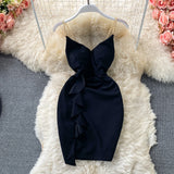 Hip Wrap Skirt open back low chest V-neck dress HZ1023