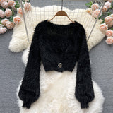 Short Mohair cardigan women's Plush sweater coat HZ1023