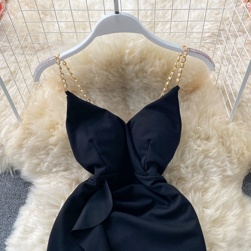 Hip Wrap Skirt open back low chest V-neck dress HZ1023