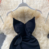 Hip Wrap Skirt open back low chest V-neck dress HZ1023