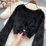 Short Mohair cardigan women's Plush sweater coat HZ1023