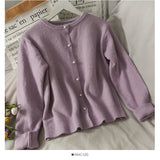 Sweet wind pearl single breasted crew neck cardigan sweater HZ1023