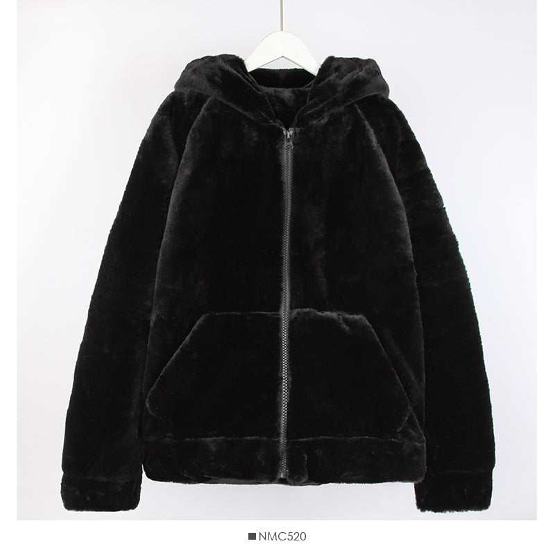 Korean loose and thin large pocket hooded Plush warm coat for women HZ1023