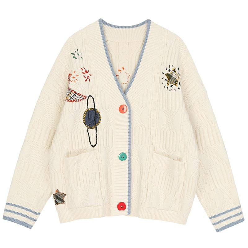Loose, lazy, kiddie planet embroidered sweater HZ1023