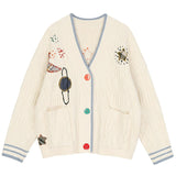Loose, lazy, kiddie planet embroidered sweater HZ1023