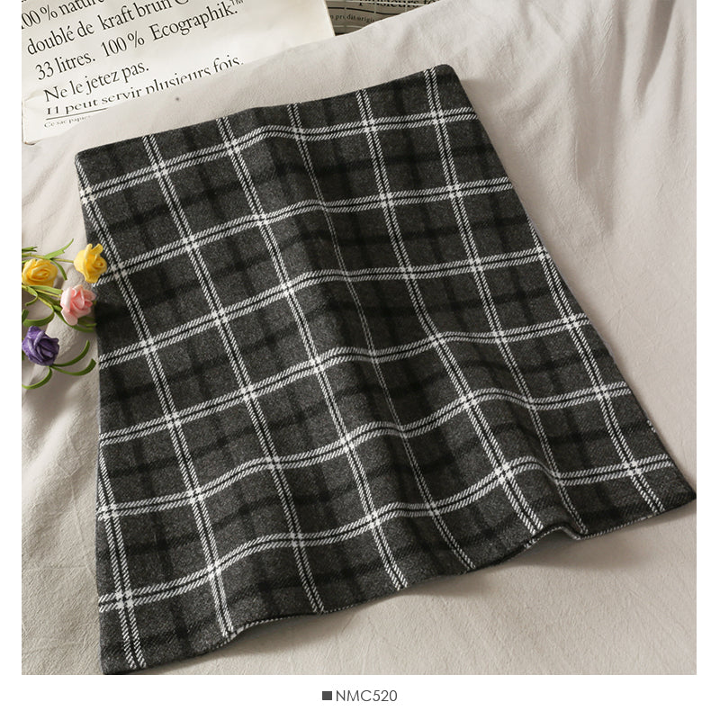 Vintage Plaid high waist thin A-line short skirt for women HZ1023