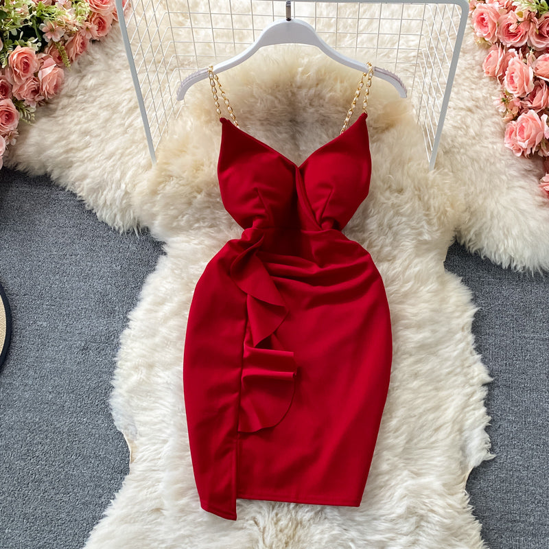 Hip Wrap Skirt open back low chest V-neck dress HZ1023