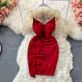 Hip Wrap Skirt open back low chest V-neck dress HZ1023