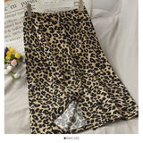 Hong Kong retro leopard print medium length high waist split one-step skirt HZ1023