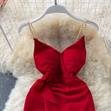 Hip Wrap Skirt open back low chest V-neck dress HZ1023