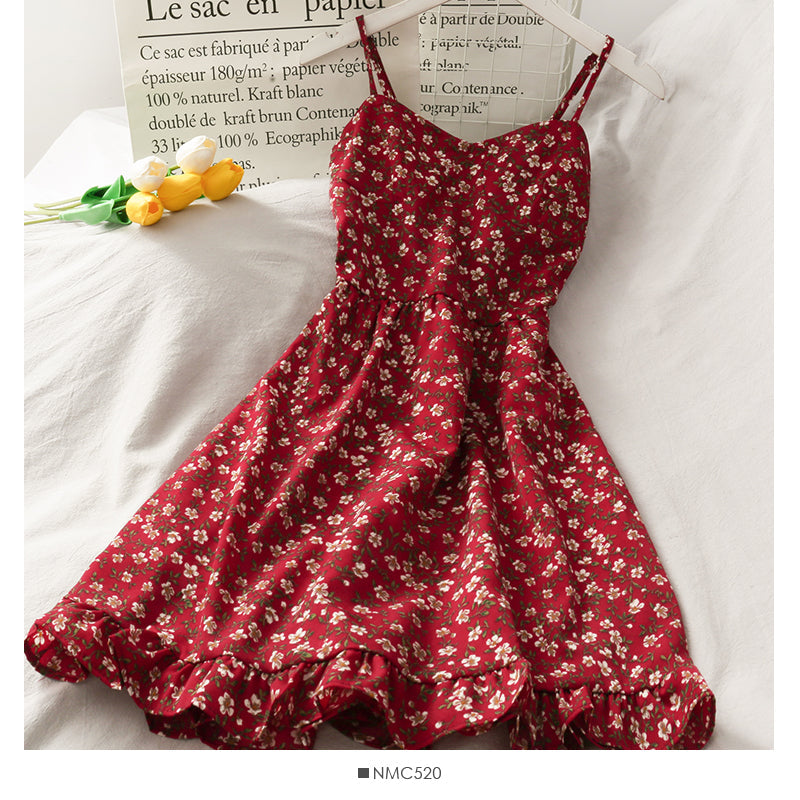 Hong Kong style retro floral high waist suspender skirt HZ1023