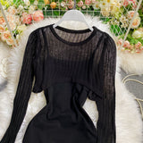 Long sleeved Knitted Blouse hip strap dress HZ1023
