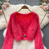 Short Mohair cardigan women's Plush sweater coat HZ1023