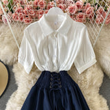 A-line umbrella skirt with contrast color stitching and slim waist HZ1023