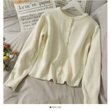 Sweet wind pearl single breasted crew neck cardigan sweater HZ1023