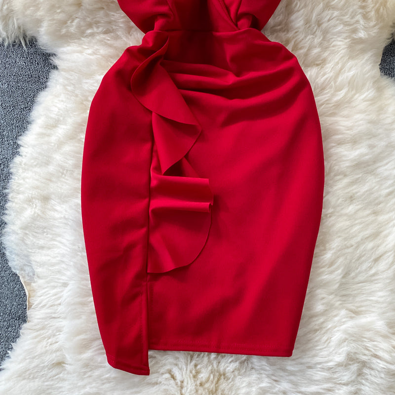 Hip Wrap Skirt open back low chest V-neck dress HZ1023