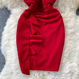 Hip Wrap Skirt open back low chest V-neck dress HZ1023