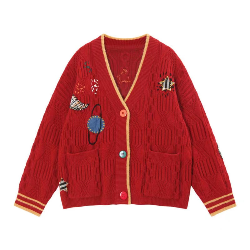 Loose, lazy, kiddie planet embroidered sweater HZ1023