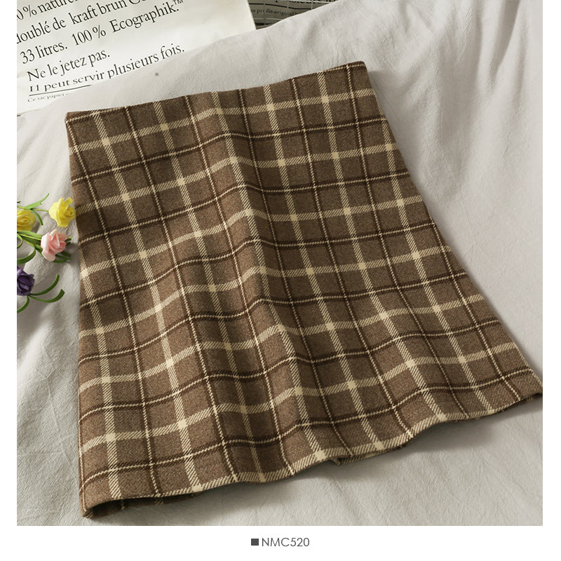 Vintage Plaid high waist thin A-line short skirt for women HZ1023