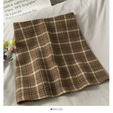 Vintage Plaid high waist thin A-line short skirt for women HZ1023