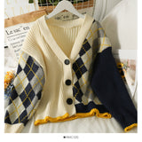 Contrast stitched diamond check single breasted low neck T-shirt HZ1023