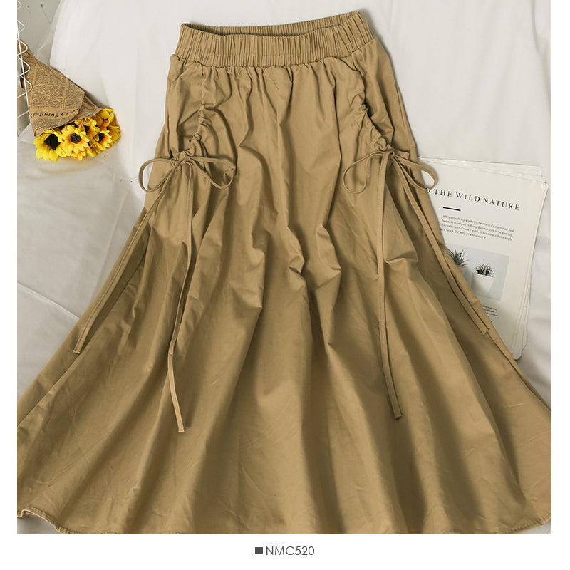 Elastic waist shows thin, medium and long solid color skirt for women HZ1023