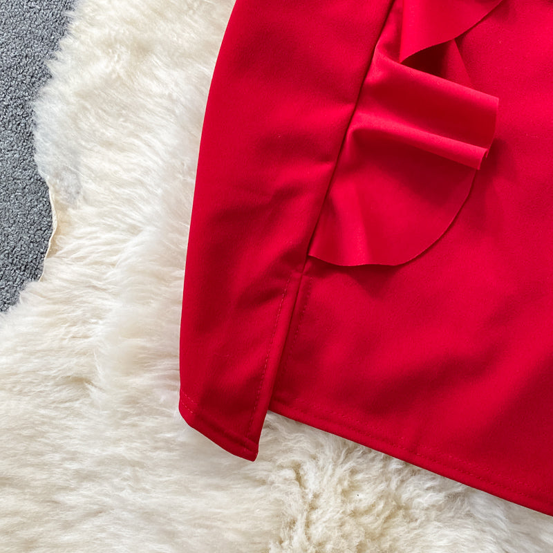 Hip Wrap Skirt open back low chest V-neck dress HZ1023