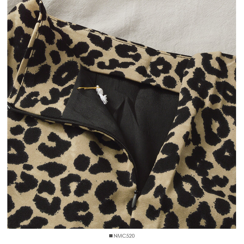 Hong Kong retro leopard print medium length high waist split one-step skirt HZ1023