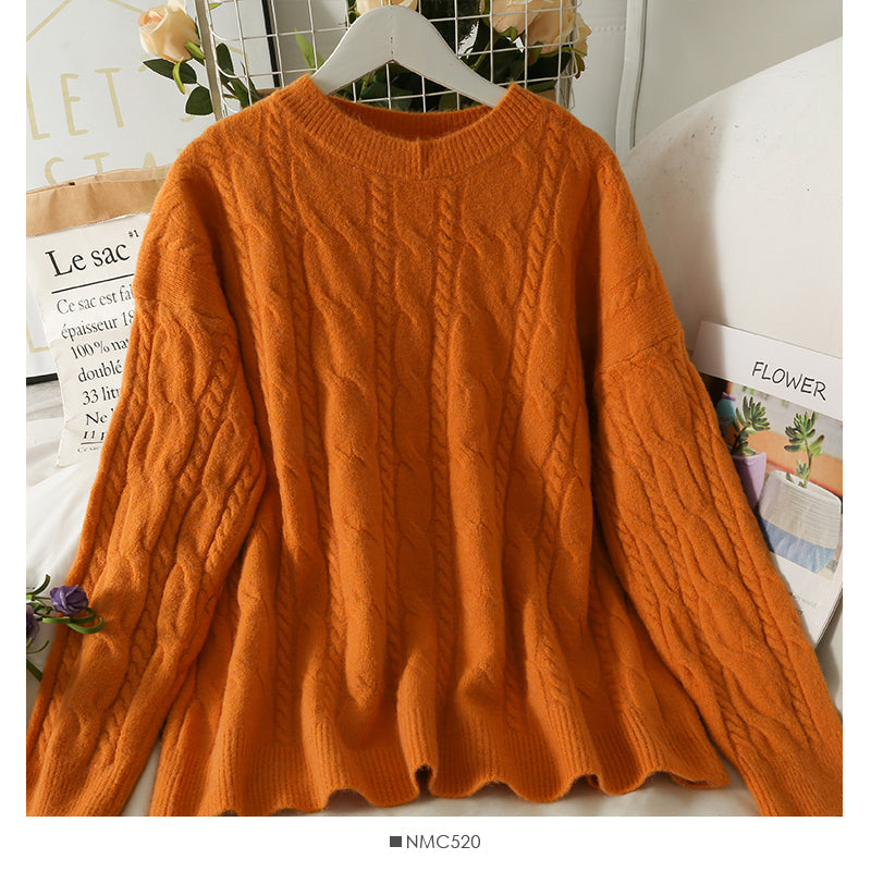 Sweater women's Hemp pattern loose and thin long sleeve Pullover Top HZ1023