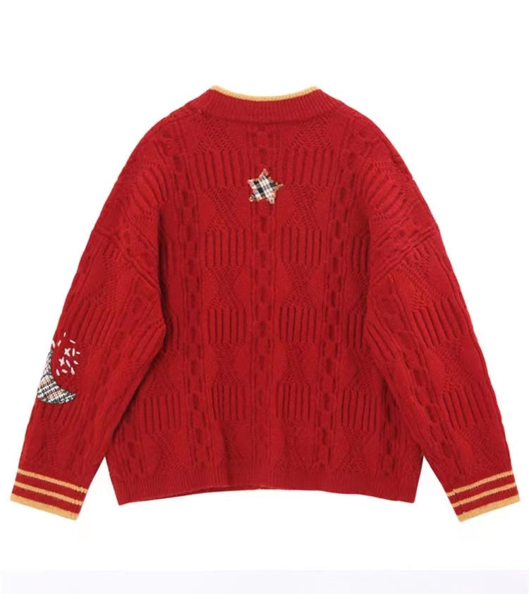 Loose, lazy, kiddie planet embroidered sweater HZ1023