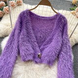 Short Mohair cardigan women's Plush sweater coat HZ1023