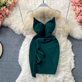 Hip Wrap Skirt open back low chest V-neck dress HZ1023