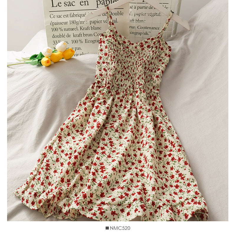 Hong Kong style retro floral high waist suspender skirt HZ1023