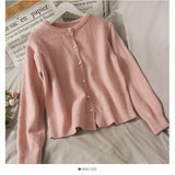 Sweet wind pearl single breasted crew neck cardigan sweater HZ1023