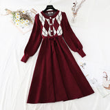 Corduroy stitched knitted dress with coat HZ1023