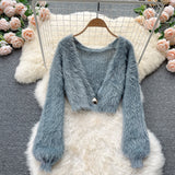Short Mohair cardigan women's Plush sweater coat HZ1023