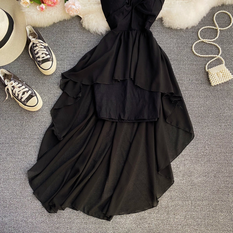 High waist irregular strapless dress HZ1023