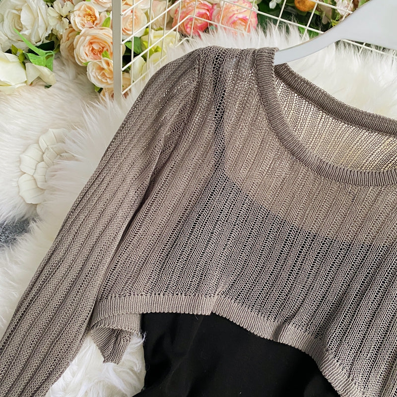 Long sleeved Knitted Blouse hip strap dress HZ1023
