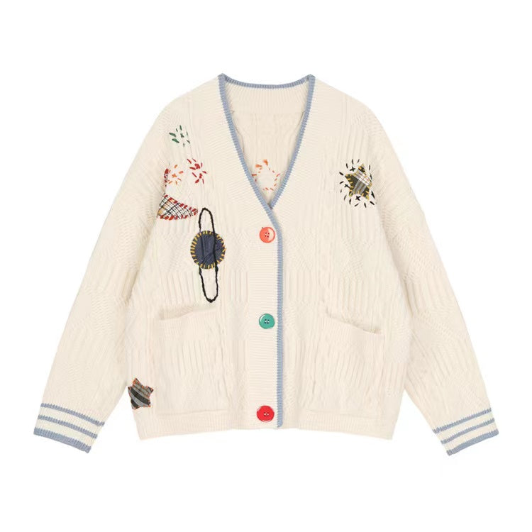 Loose, lazy, kiddie planet embroidered sweater HZ1023