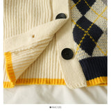 Contrast stitched diamond check single breasted low neck T-shirt HZ1023