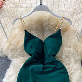 Hip Wrap Skirt open back low chest V-neck dress HZ1023