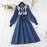 Corduroy stitched knitted dress with coat HZ1023