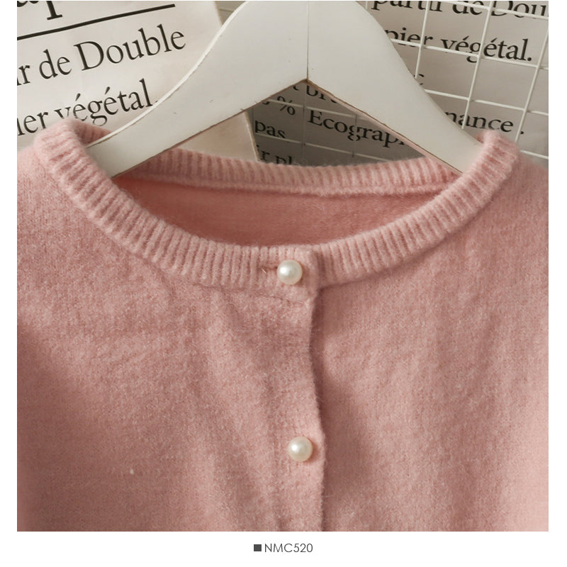 Sweet wind pearl single breasted crew neck cardigan sweater HZ1023
