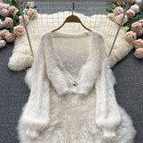 Short Mohair cardigan women's Plush sweater coat HZ1023
