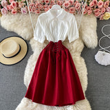 A-line umbrella skirt with contrast color stitching and slim waist HZ1023