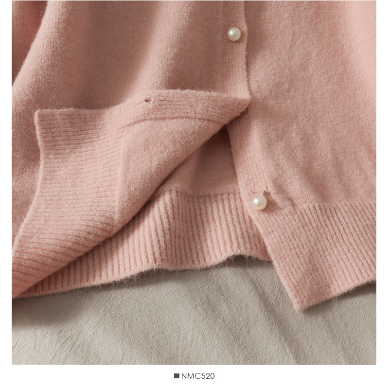 Sweet wind pearl single breasted crew neck cardigan sweater HZ1023
