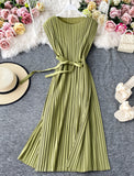 A line sleeveless pleated dress women's dress HZ1023