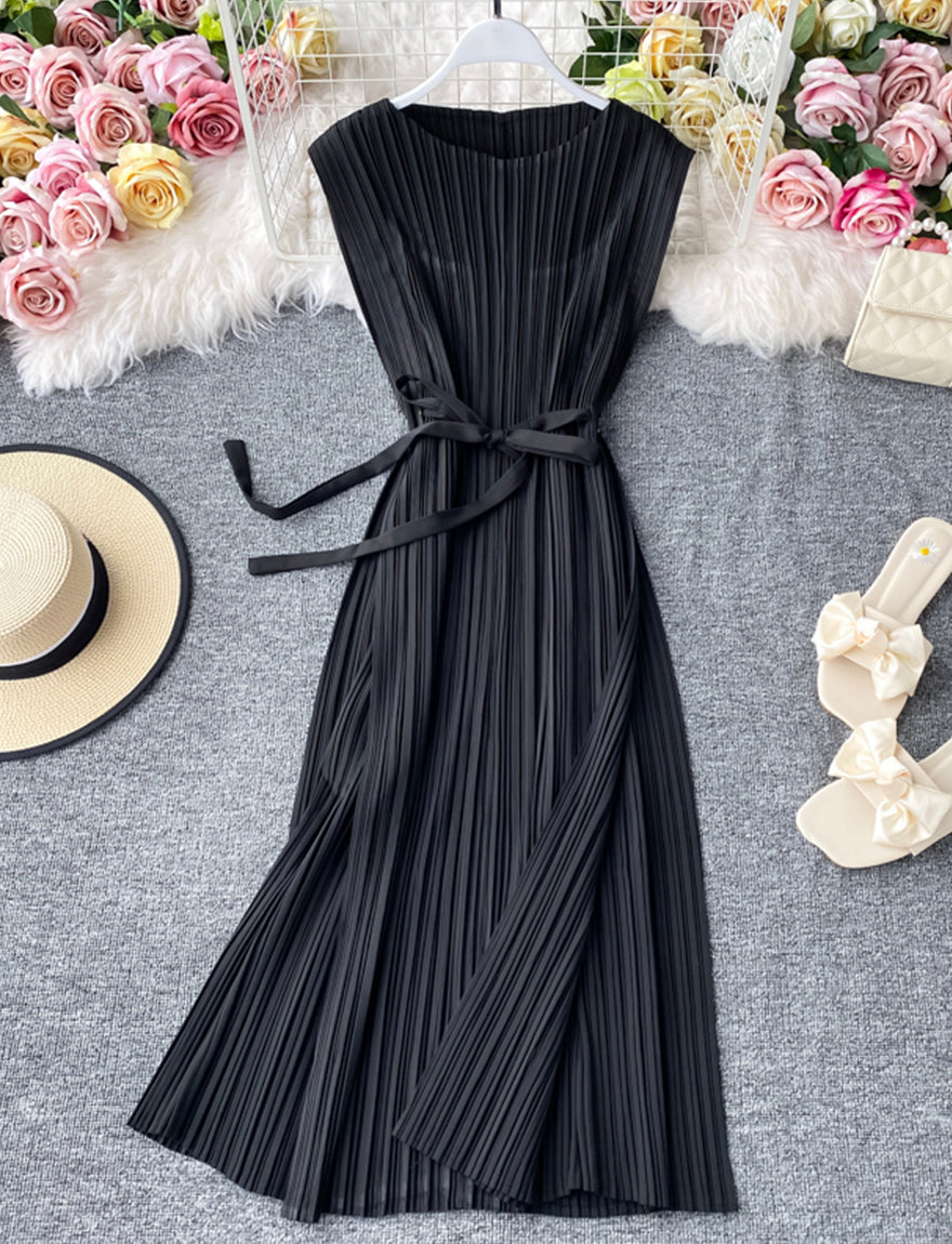 A line sleeveless pleated dress women's dress HZ1023